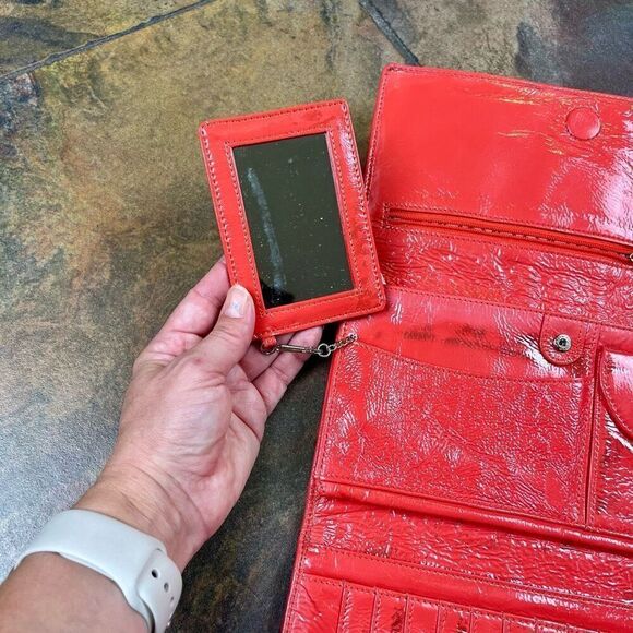 Hobo International Patent Leather Coral Clutch Wallet Purse - Picture 8 of 11